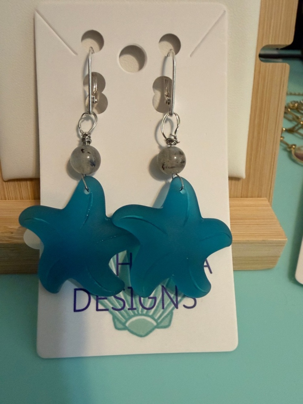 Teal Starfish Dangle Earrings